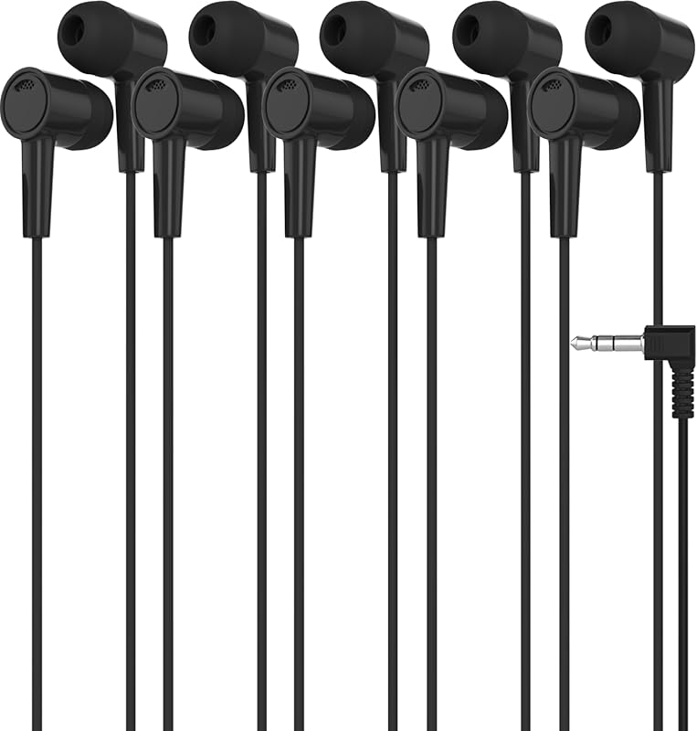 Maeline 5‑Pack In‑Ear Stereo Earbuds, Tangle‑Free 3.5mm Jack, Ideal fo
