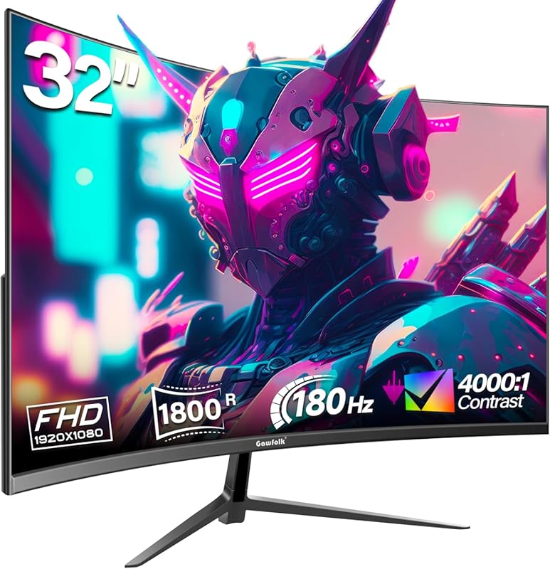 Gawfolk 32‑Inch Curved Gaming Monitor, 165Hz/180Hz VA Panel, 1800R Cur