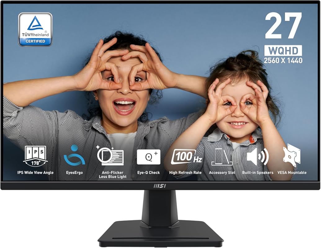 MSI PRO MP275Q 27‑Inch WQHD IPS Monitor, 100 Hz, Eye‑Friendly, Built‑i