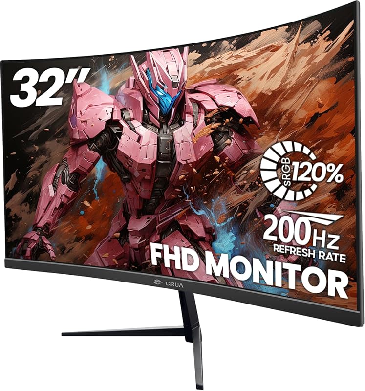 CRUA 32‑Inch Curved Gaming Monitor, FHD VA Panel, 165Hz/200Hz, 1800R C