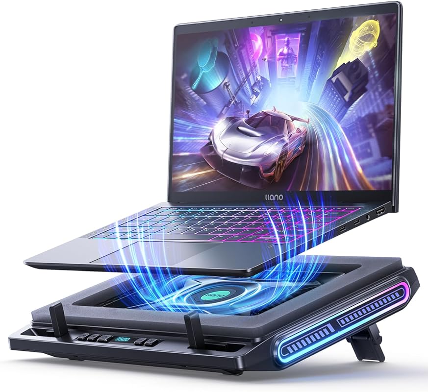 llano V10 RGB Gaming Laptop Cooling Pad with 4.72‑inch Turbo Fan, Butt