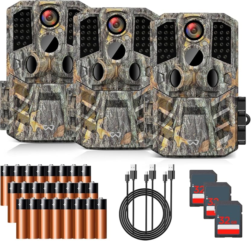 WOSODA 3‑Pack Trail Camera Set – 36MP 1920p HD Game Cameras with SD Ca
