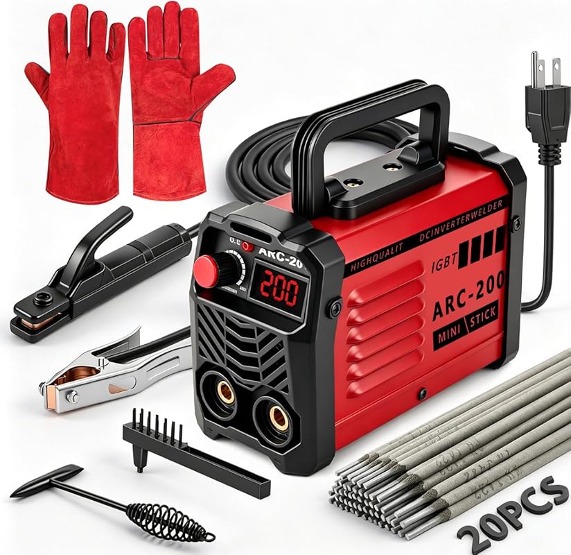 Hpoouo 200A Mini Portable Stick Welder with IGBT Inverter, Hot‑Start,