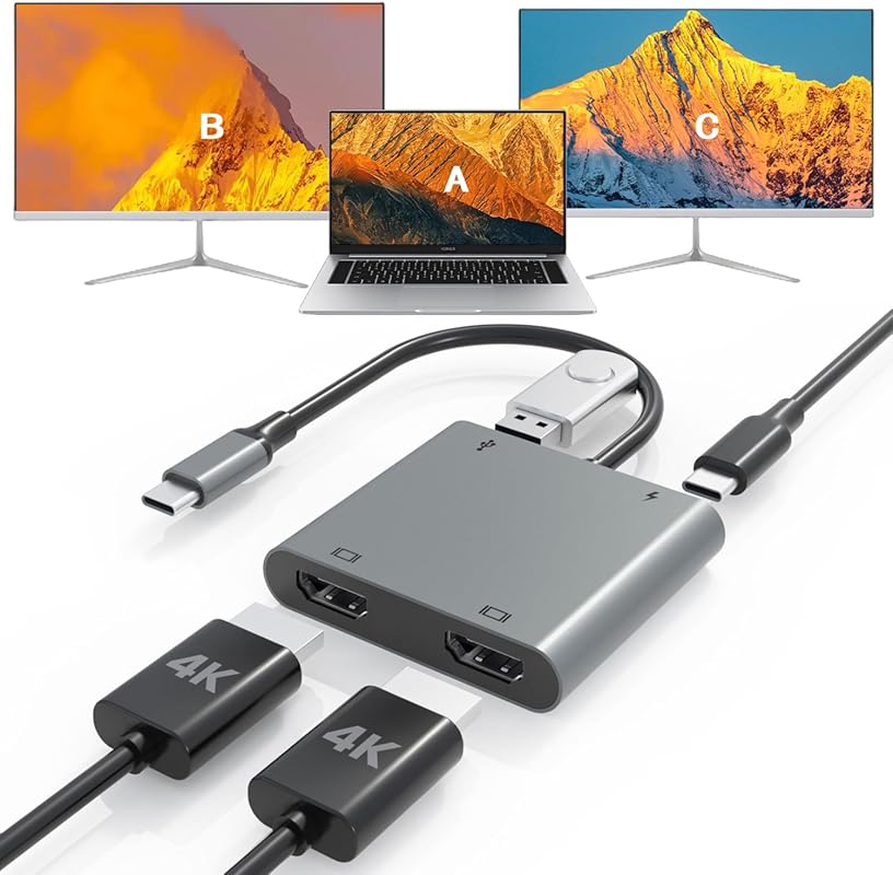 Fophmo USB‑C to Dual HDMI Adapter 4K@60Hz extended display for macOS, 