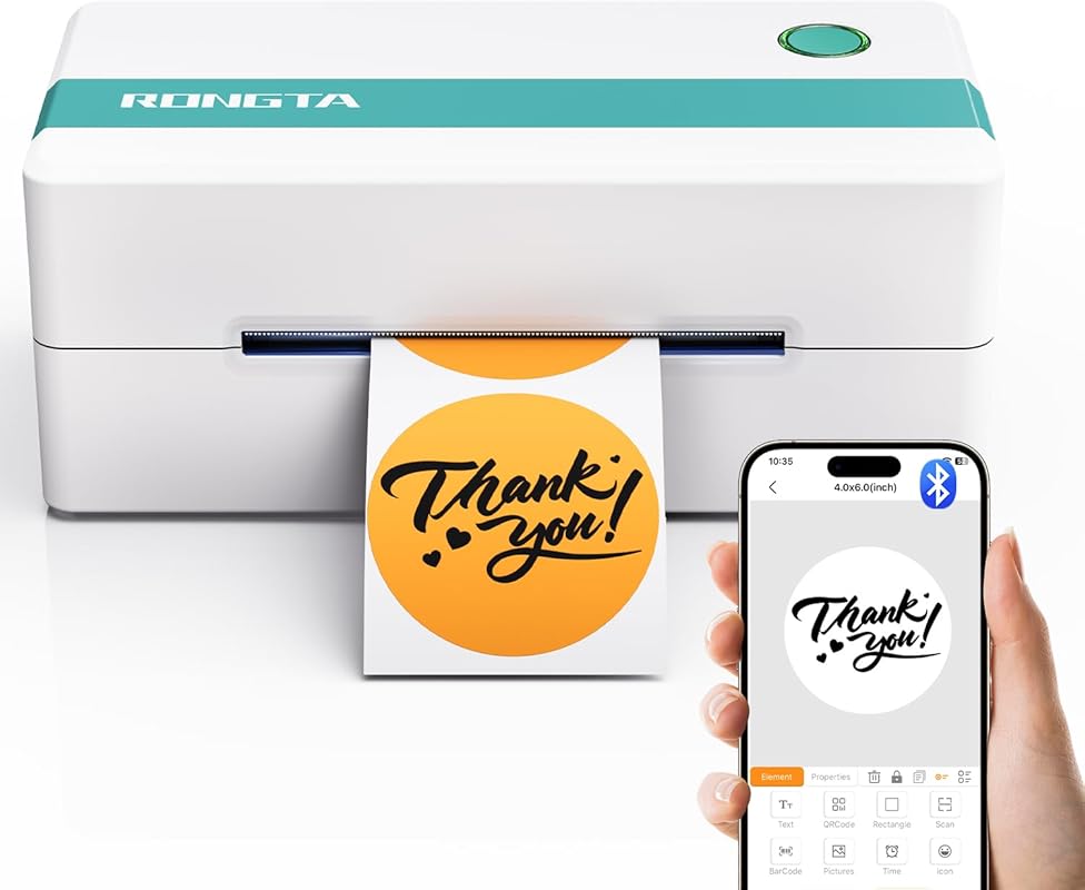 Rongta Shipping Label Printer – 4x6 Inkless Sticker Maker, Works with 