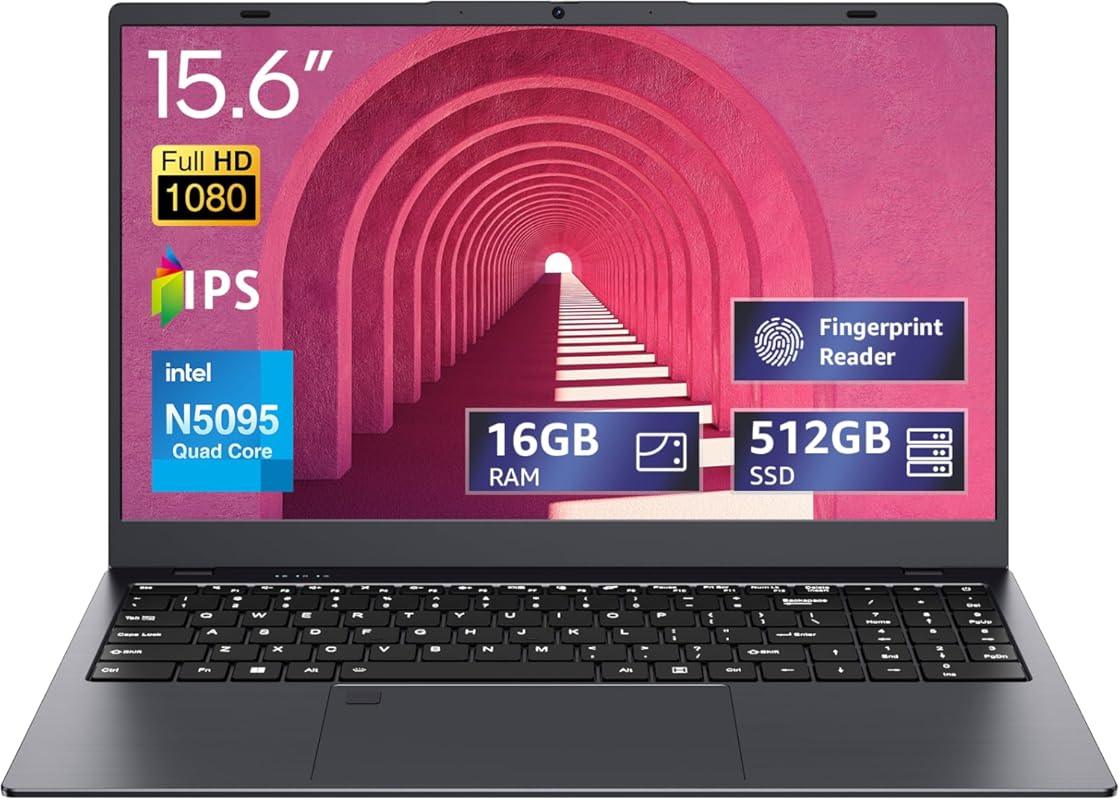 UOWAMOU 15.6‑inch laptop with FHD IPS display, Intel N5095 quad‑core