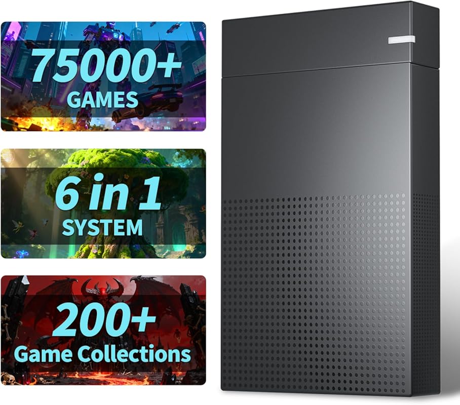 Kinhank 4TB Retro Game Hard Drive, 6‑in‑1 System with 75,000+ Games, S