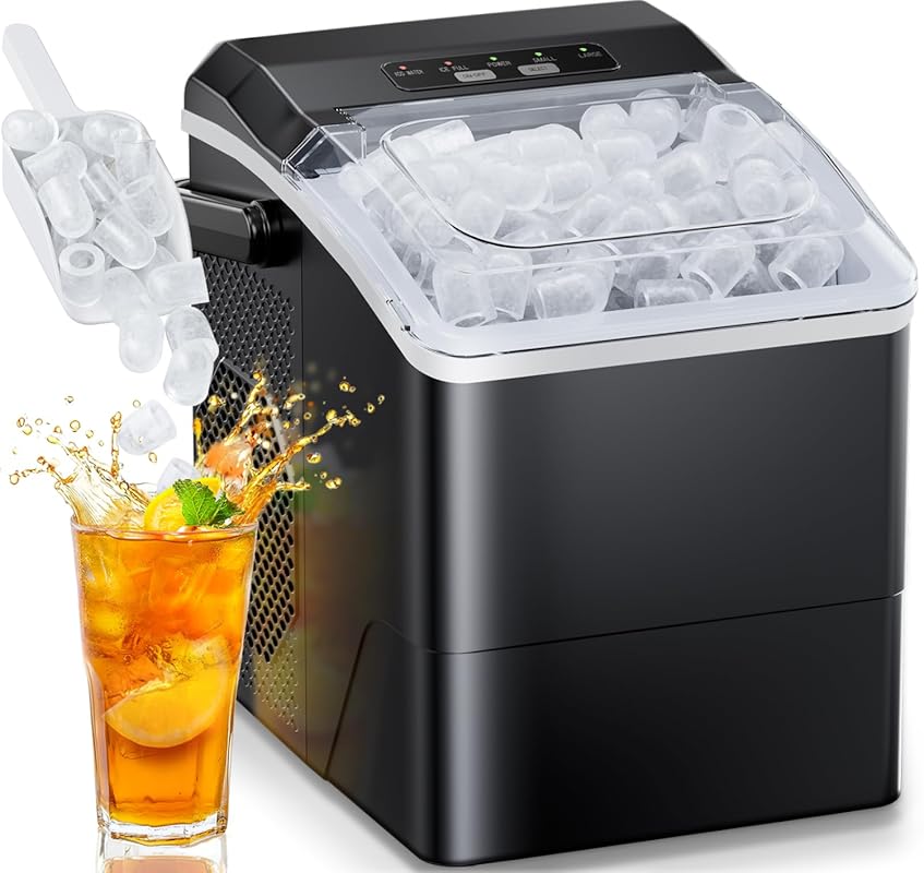 HOMEZAY Countertop Ice Maker – 9 Cubes in 6 min, 26 lb/Day, Two Ice Si