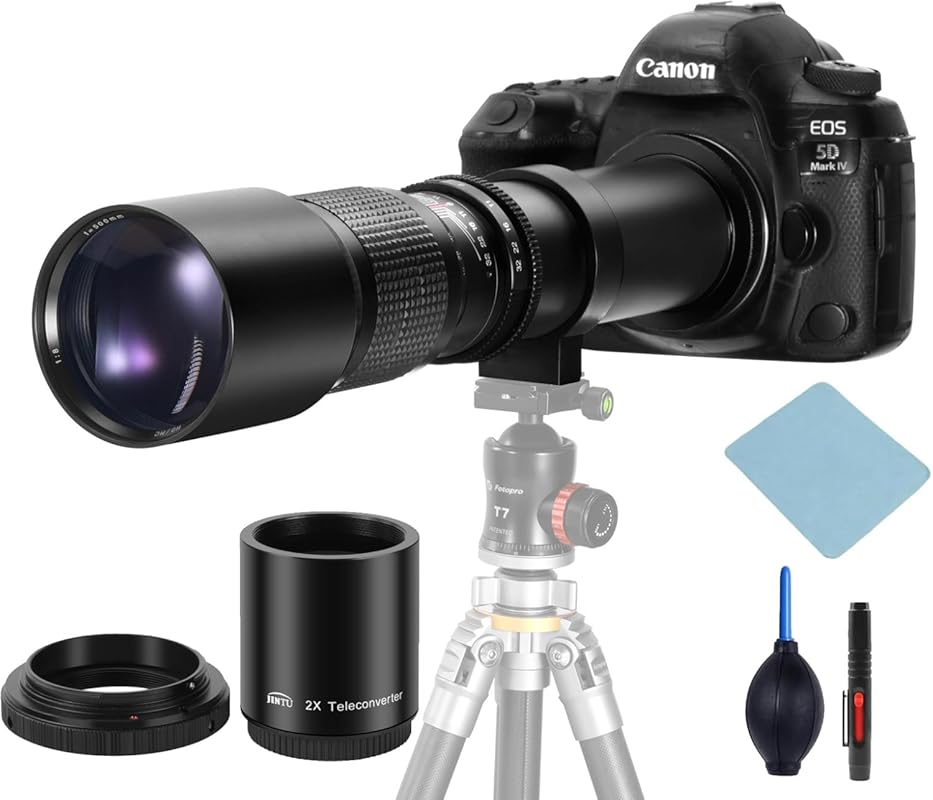 JINTU EF‑Mount 500‑1000mm f/8 Telephoto Lens – Metal Construction, Manual Focus for Canon EOS Rebel & Pro DSLR Range