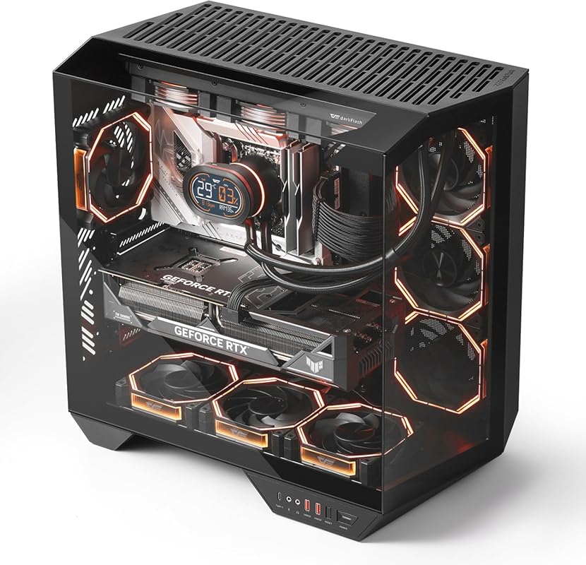 darkFlash Full‑Tower ATX Gaming Case with Vertical GPU Mount, Dual‑Cha