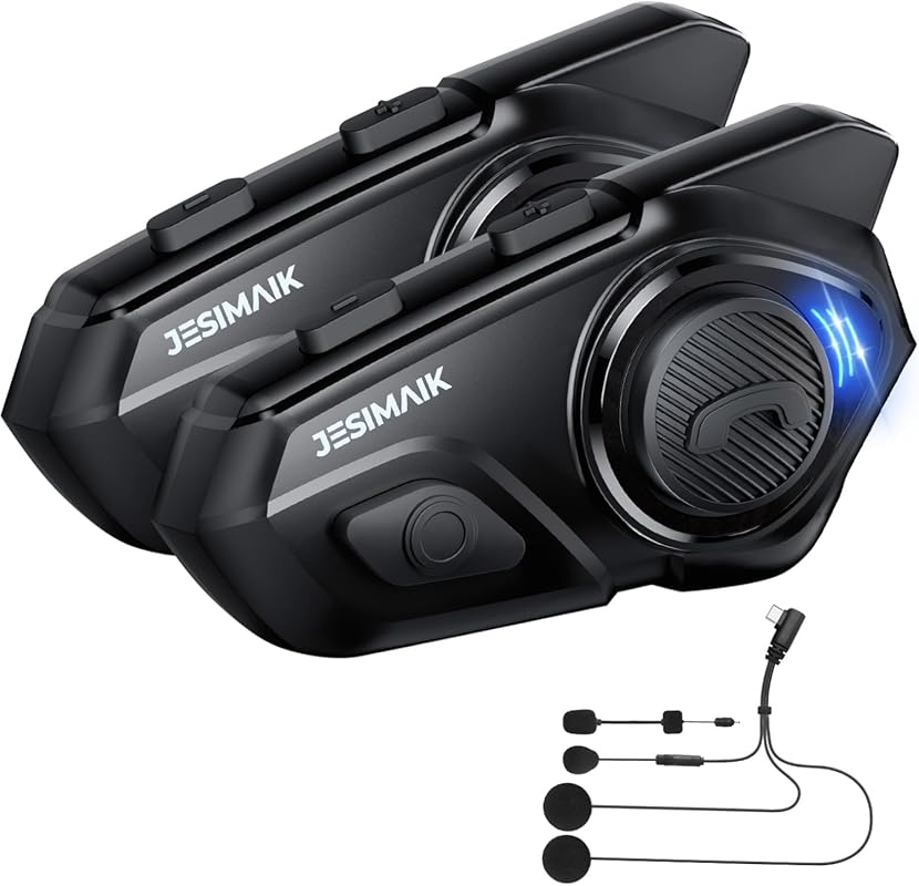 JESIMAIK Motorcycle Helmet Bluetooth Headset – 10‑Way 2 km Intercom, D