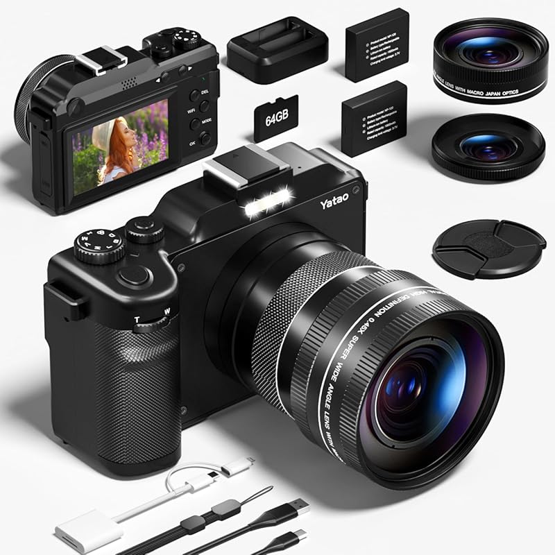 Yatao ProCam 64 Digital Camera Kit with Wi‑Fi, 4K/5K 64MP photos, fron
