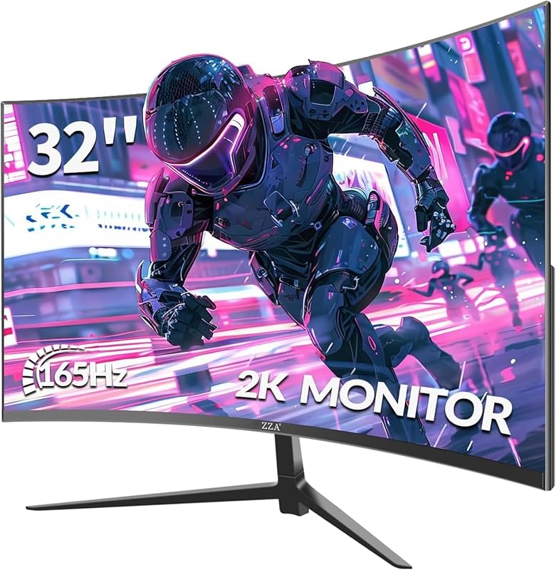 ZZA 32‑Inch Curved Monitor, 1440p VA Panel, 165Hz, 1500R Curvature, 1m