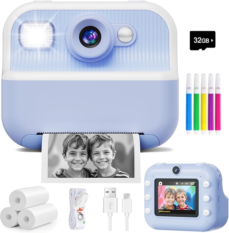 Dual‑Lens Kids Instant Camera with Front/Rear Selfie Mode, 1080P Video, Portable Travel Print, Ideal Birthday Gift for Ages 3‑12