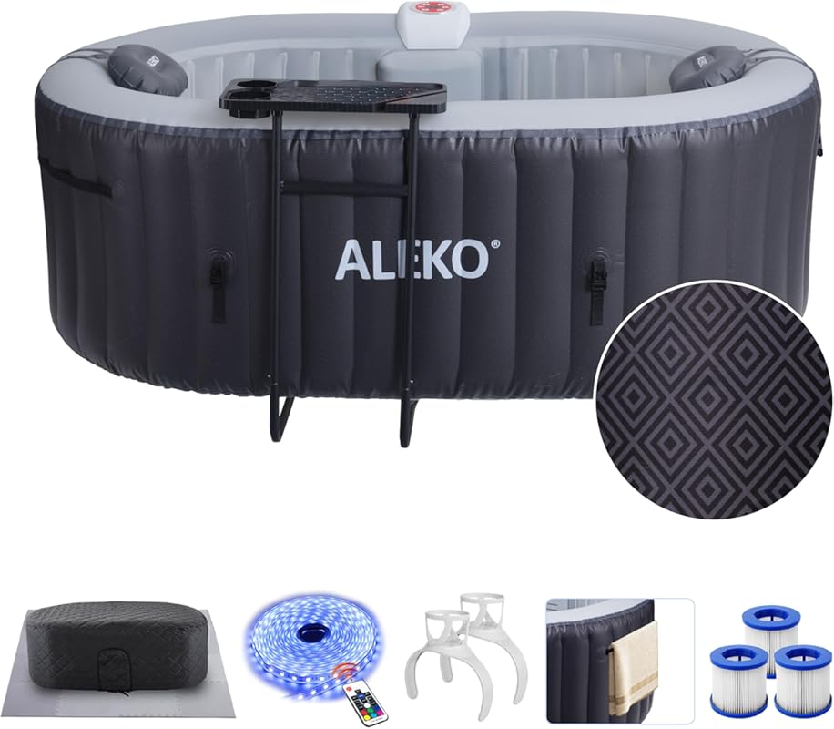 ALEKO Diamond 2‑Person Inflatable Jetted Hot Tub – 100 Bubble Jets