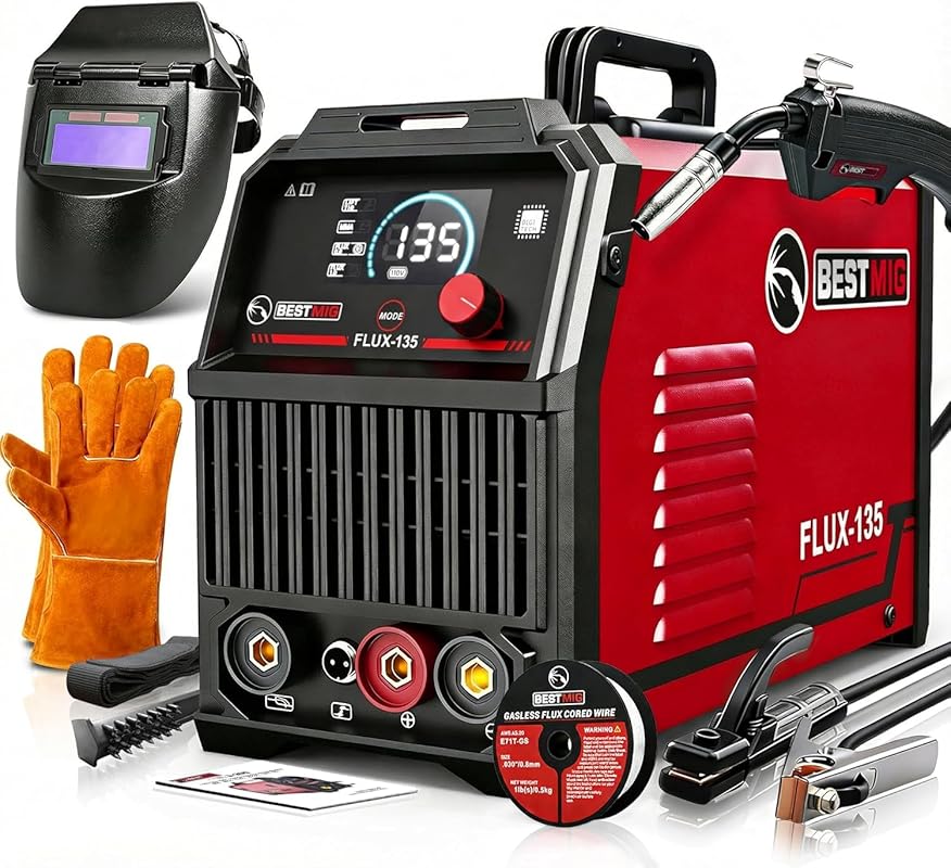 BESTMIG 135A 3‑in‑1 MIG/Flux‑Core/Lift TIG/Stick Welder, Portable IGBT