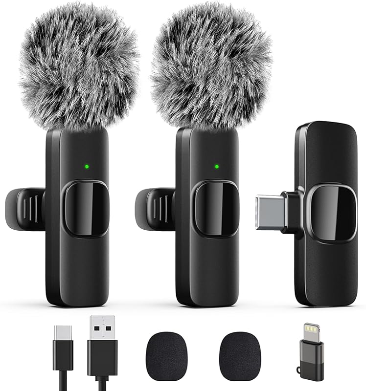 Professional Wireless Lavalier Lapel Mic for iPhone/iPad, Dual Pack with Type‑C, Noise Reduction, Plug‑Play for Interviews, Podcasts, Vlogs & Live Streams