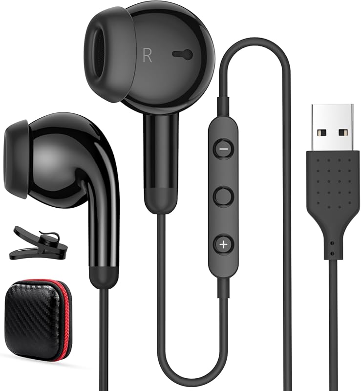 USB Wired Earbuds with Mic for PC, Noise‑Isolating Stereo Audio, In‑Li