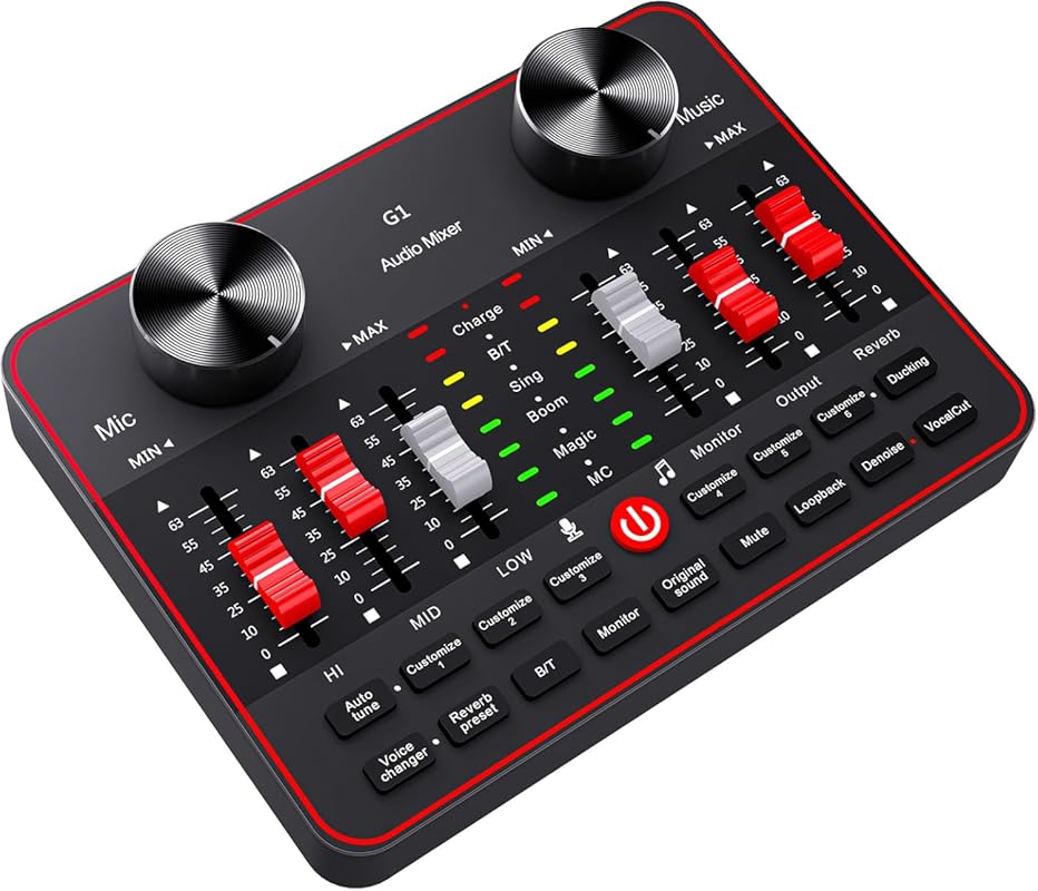 USB Audio Mixer & Sound Board for PC/Phone Live Streaming, 3.5 mm Mic Interface, DJ Effects, Voice Changer, Bluetooth & Denoise