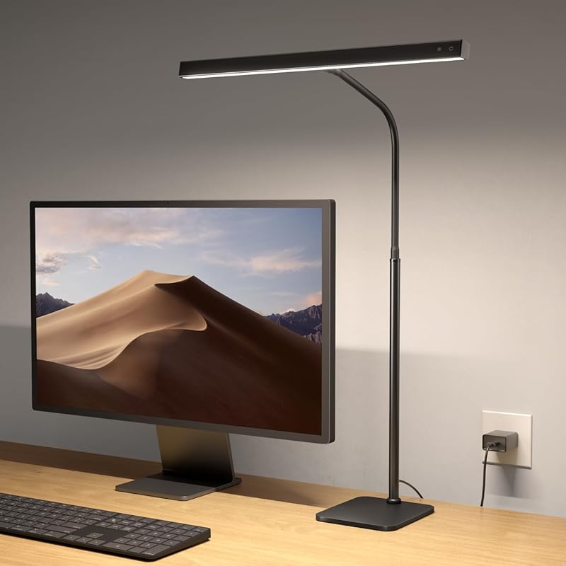 SUPERDANNY 12W LED Desk Lamp with Touch Control, Dimmable 3‑Color Light, Gooseneck Base – Eye‑Caring for Home Office