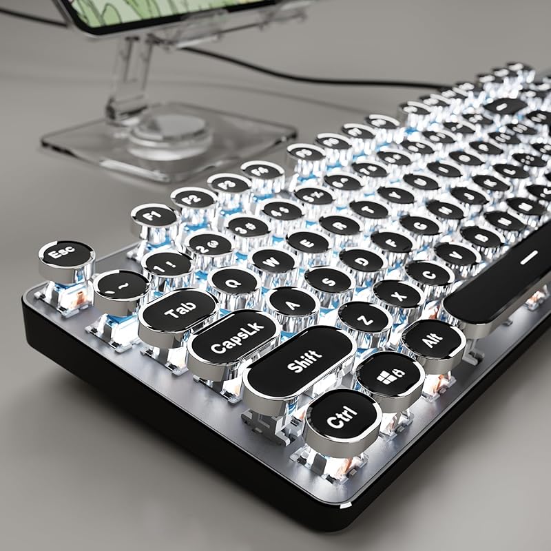 EWEADN TK100 Typewriter‑Style Wired Mechanical Keyboard, 104‑Key Blue 