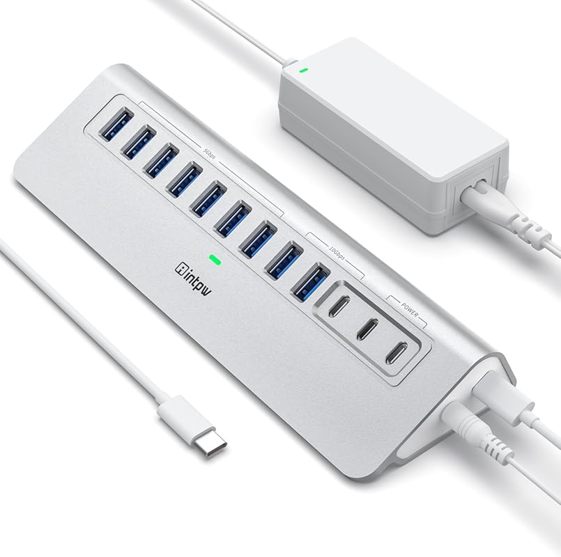 intpw YH9AC 12‑Port USB‑C Hub with 10 Gbps USB‑C 3.2, 7 USB‑3.0 ports,