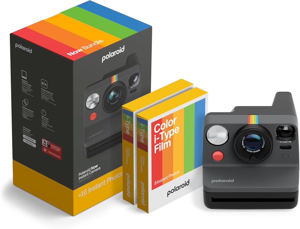 Polaroid Now 3rd Generation I‑Type Instant Camera in Black with 16‑Pack Film (6560) – Ready‑to‑Shoot Fun