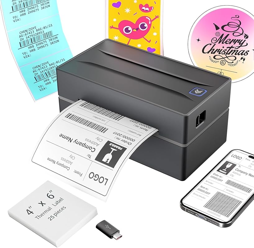 Bluetooth Shipping Label Printer – 4x6, Works with iPhone, Android, Wi