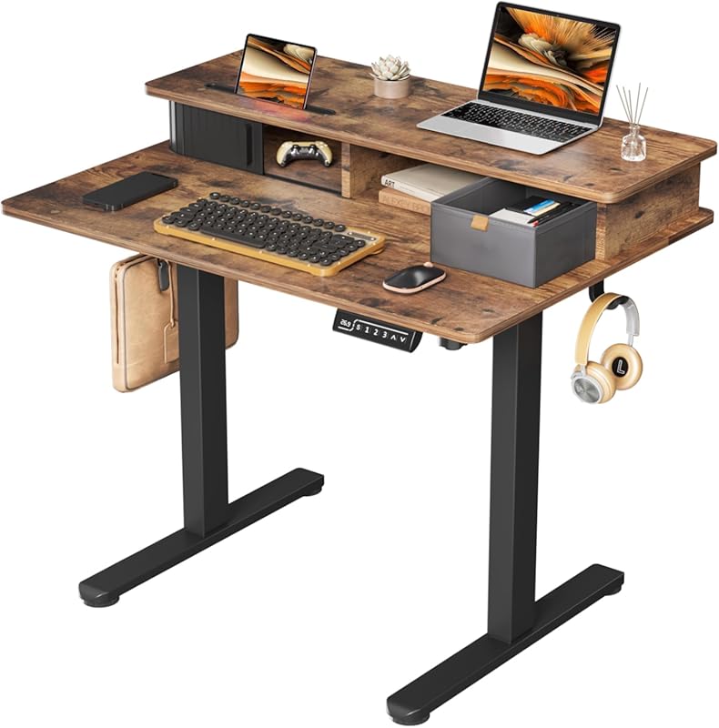 JOY worker 35″ x 25″ Small Electric Standing Desk with Built‑in Monitor Stand