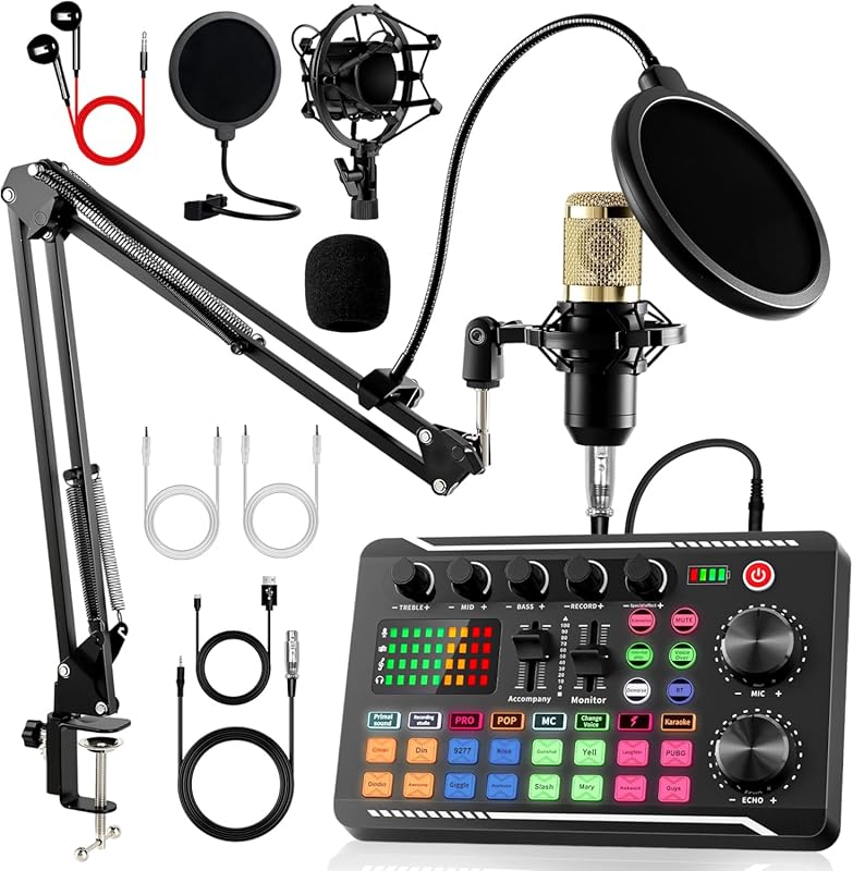 ALSO GO Podcast Bundle with Gold BM‑800 Microphone, F998 USB Sound Car