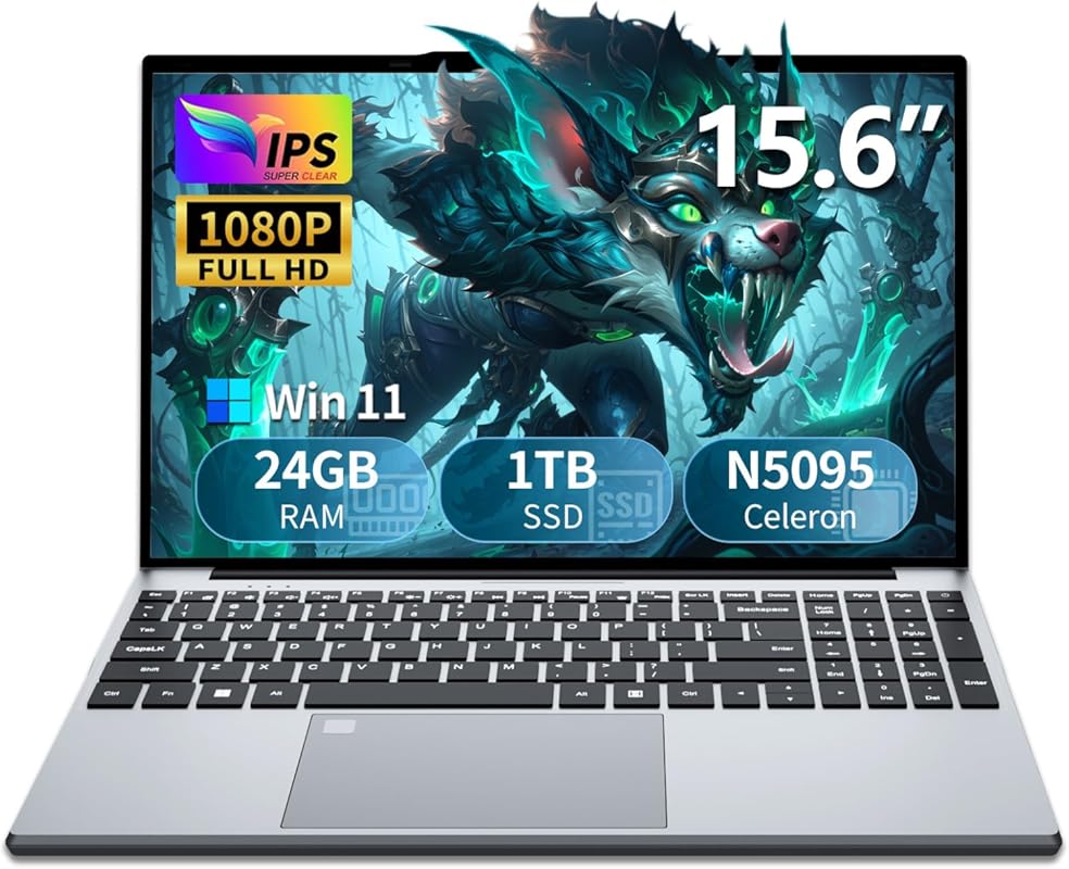 15.6 Gaming Laptop – Intel N5095 Quad‑Core, 24 GB DDR4, 1 TB SSD, Fin