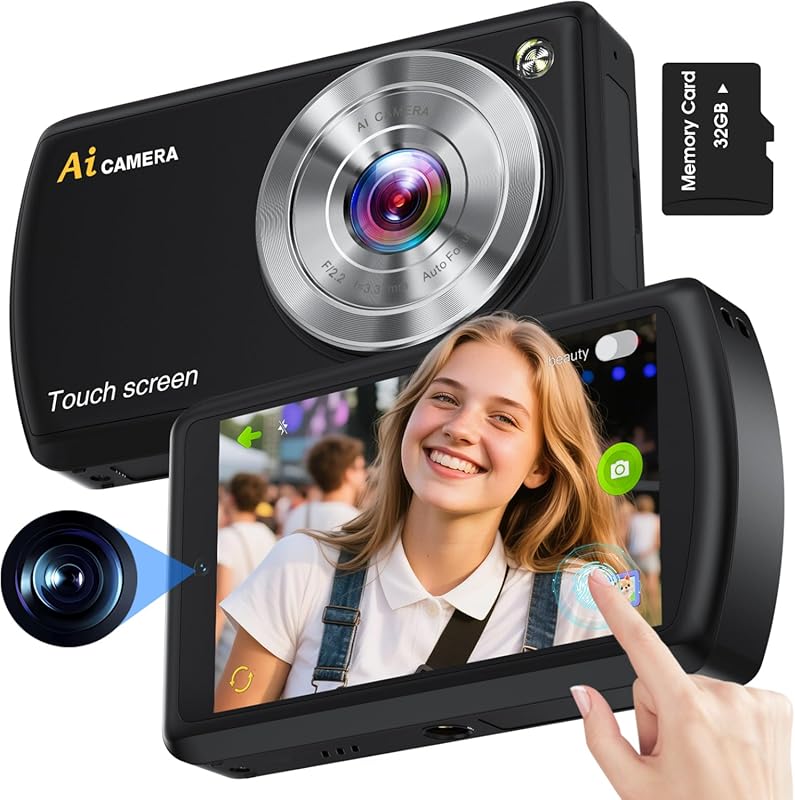 SmartCam AI-100 AI‑Powered Digital Camera with front/rear lenses, Wi‑F