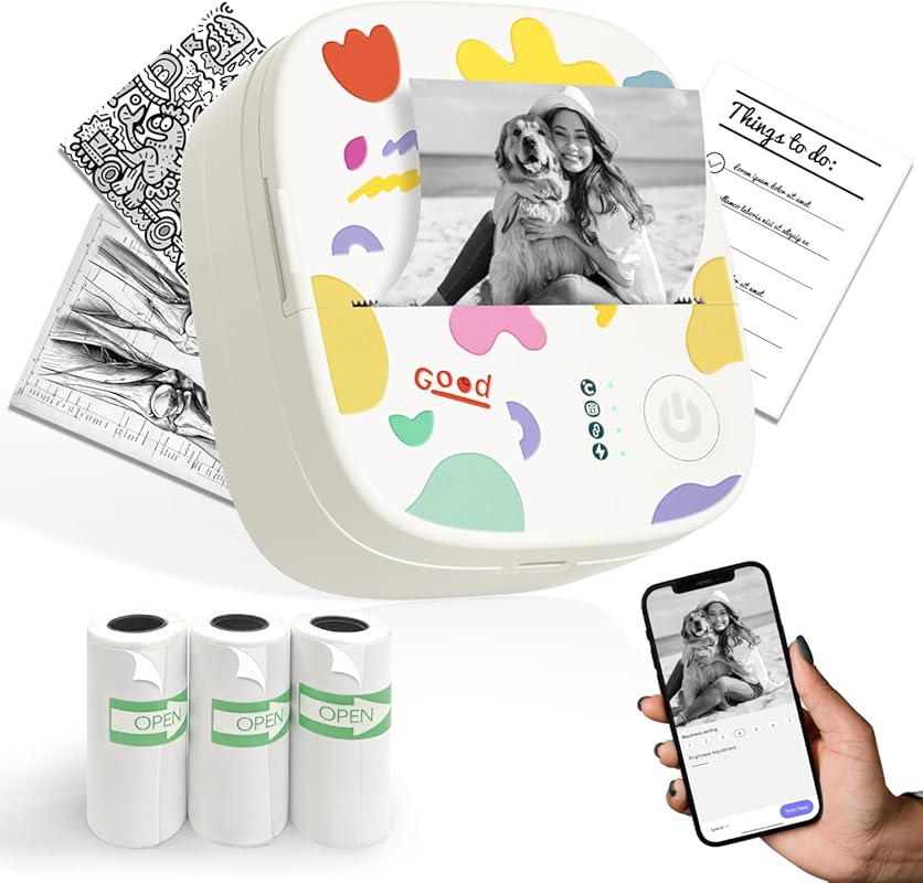 AHM2 Mini Sticker Printer – Bluetooth Print Pods, 3 Rolls Included, fo