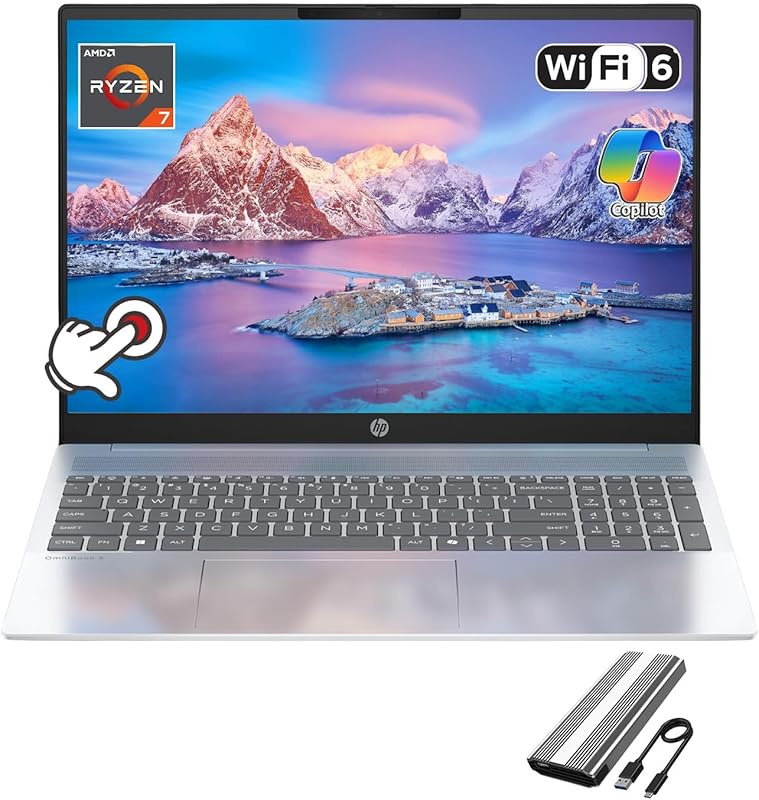 HP Omnibook 5 16 Laptop, AMD Ryzen AI 7, 2K Touchscreen, 16GB RAM, 1TB SSD