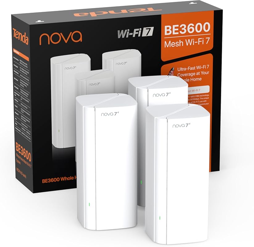 Tenda BE3600 Wi‑Fi 7 Mesh – 6,600 sq ft, 1×2.5G + 2×1G Ports, 160+ Dev