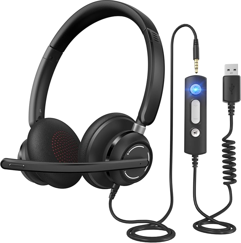 Wired On‑Ear PC Headset with Dual 3.5 mm/USB Connectivity, Noise‑Cancelling Mic