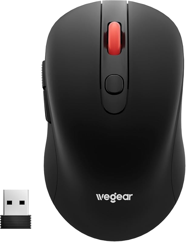 wegear 2.4 GHz USB Wireless Mouse for Laptop/PC/Mac, 6‑Button, 4000 DPI Adjustable, Ergonomic Portable Design, 24‑Month Battery – Black