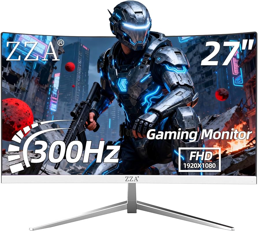 ZZA 27‑Inch White Curved Gaming Monitor, 240‑300Hz, Full HD 1080p, Eye