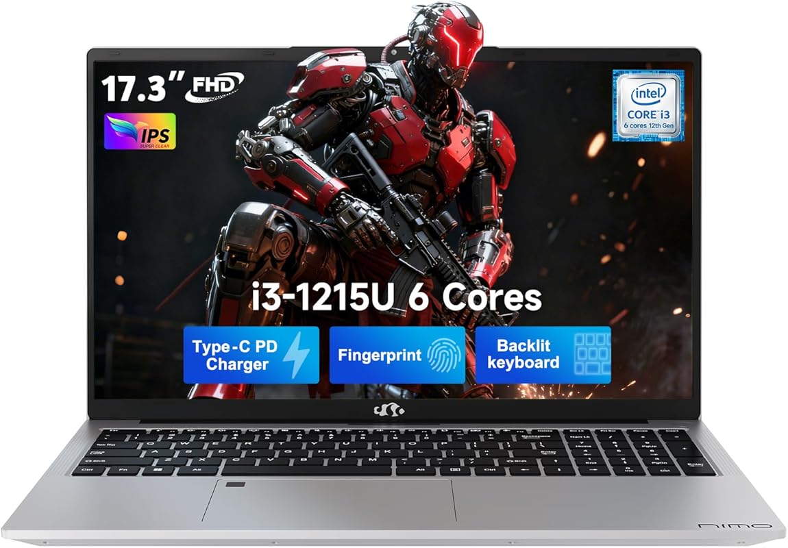 NIMO 17.3 Laptop, Intel Core i3-1215U, 16GB RAM, 512GB SSD
