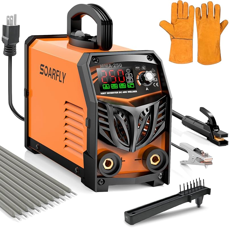 SOARFLY 250A Dual‑Voltage Stick Welder with Large LED Display, IGBT In