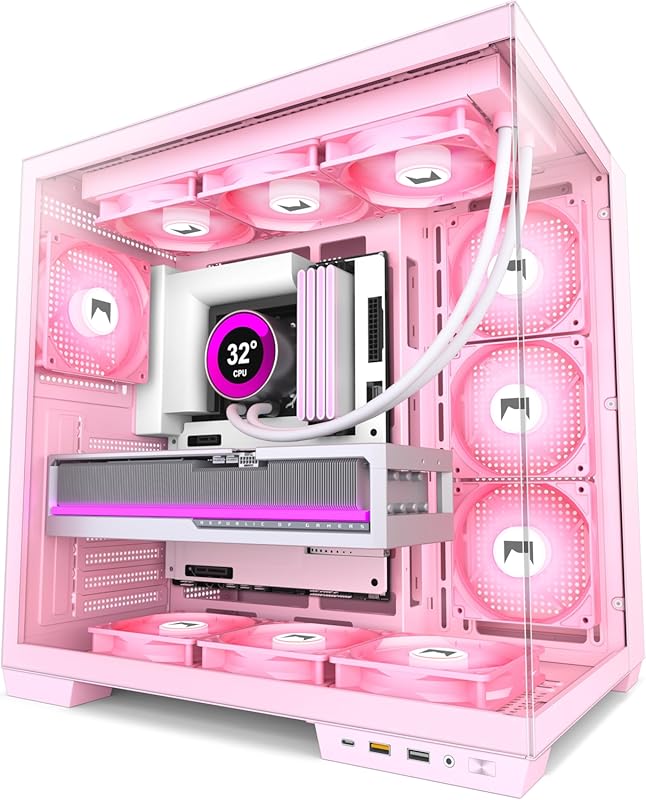 H1 HYXN ATX Mid‑Tower Gaming Case with 7 PWM ARGB Fans, Dual‑Cavity De