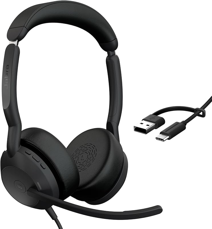 Jabra Evolve2 50 Wired Dual‑Ear Headset, Noise‑Cancelling Mic, Bluetoo