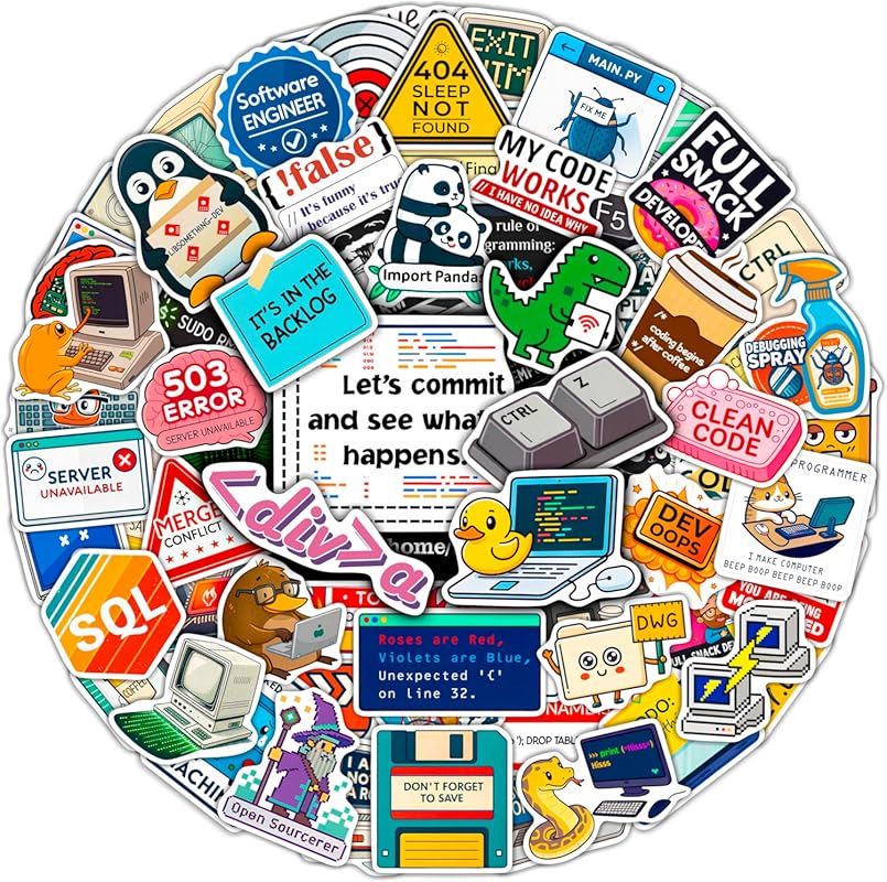 100pcs Vinyl Programming Stickers for Laptops & Water Bottles
