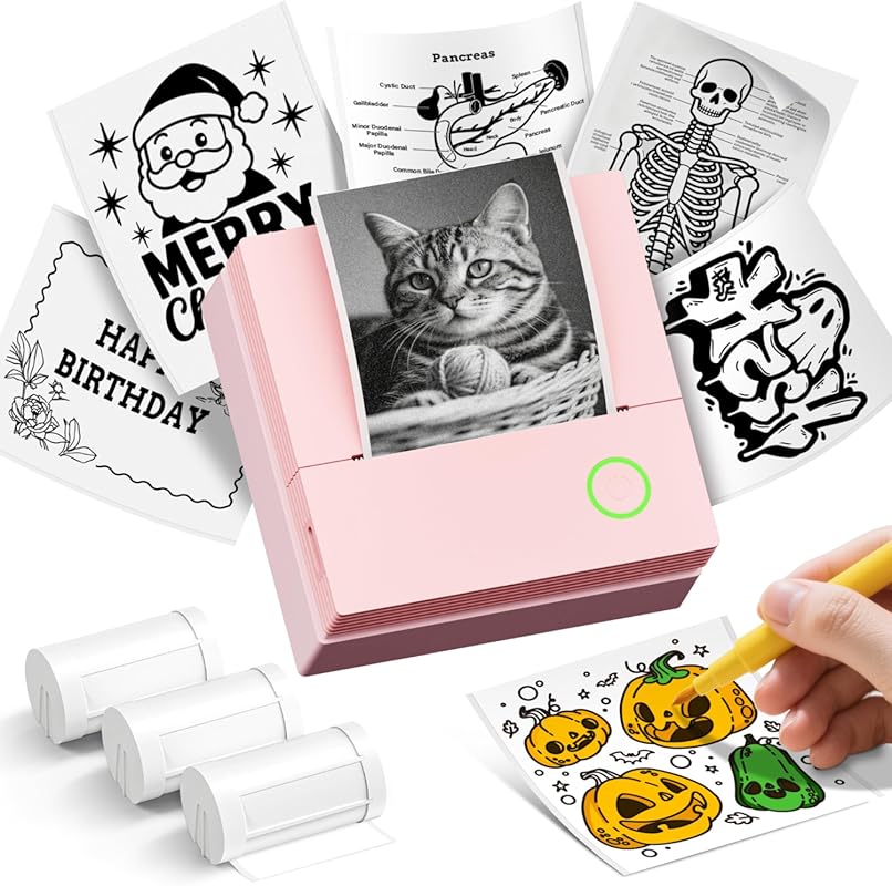 PM290C Mini Sticker Printer – Inkless Bluetooth, 3 Rolls Paper, Smart 