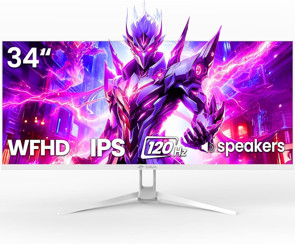 CRUA 34‑Inch White Ultrawide Gaming Monitor, 120Hz, 21:9 WFHD 2560×108