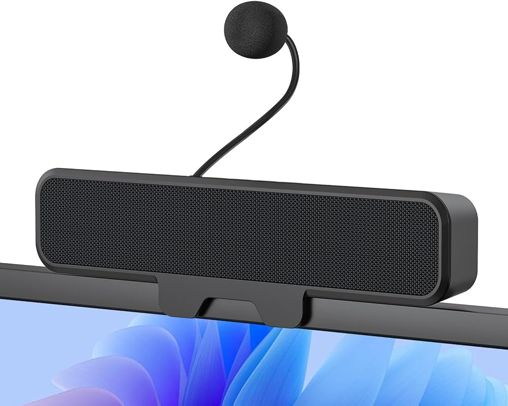 USB Monitor Clip‑On Computer Speakers with Built‑In Microphone, 3.5mm 