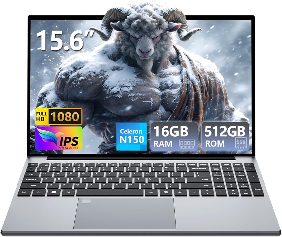 Twin Lake N150 Laptop 15.6 FHD, 16GB DDR4, 512GB SSD, Backlit Fingerprint Keyboard, Windows 11 Pro, Wi‑Fi 5, Bluetooth 4.2