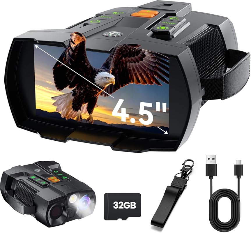 4K Night Vision Goggles for Adults, 4.5″ HD Screen, 5000mAh Battery, P