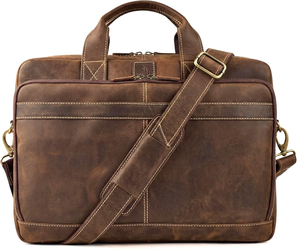 Full‑Grain Leather 16‑Inch Messenger Briefcase – Vintage Professional 