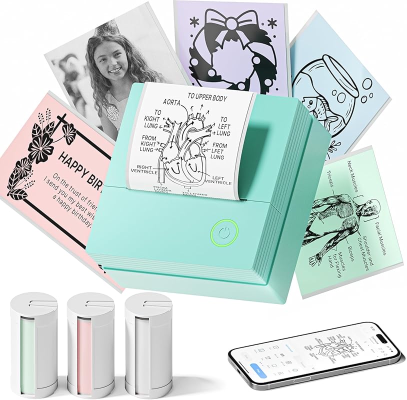 PM290 Mini Sticker Printer – Bluetooth, 3 Inkless Rolls, Print Pods fo